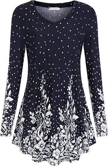 BAISHENGGT Women's Casual Long Sleeve Tunic Tops for Leggings V-Neck Blouse T-Shirt