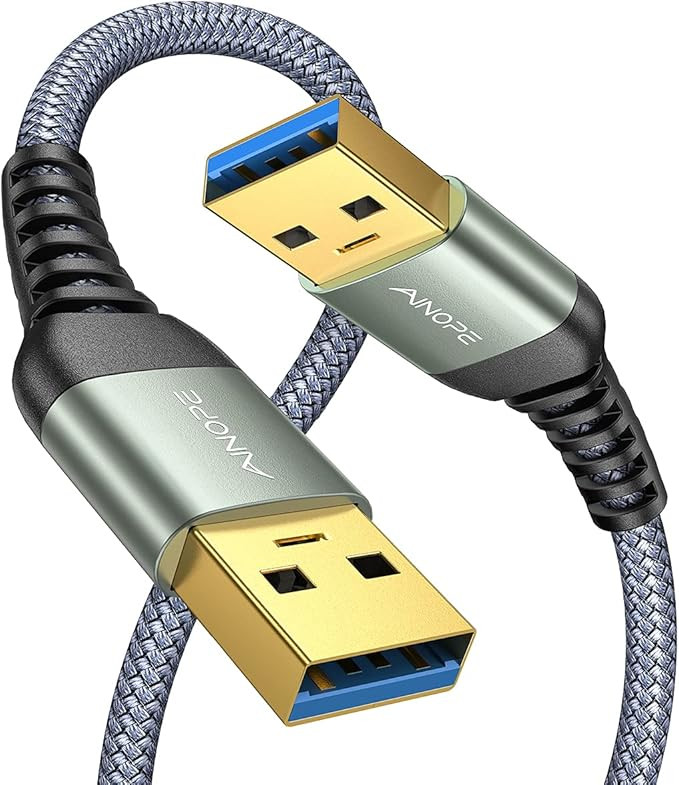 AINOPE USB to USB Cable, USB 3.0 A to A Male to Male Cable [Never Rupture] Double End Type A Cord Compatible with Hard Drive Enclosures, KVM, DVD Player, TV, Laptop Cooler,6.6Ft/Grey